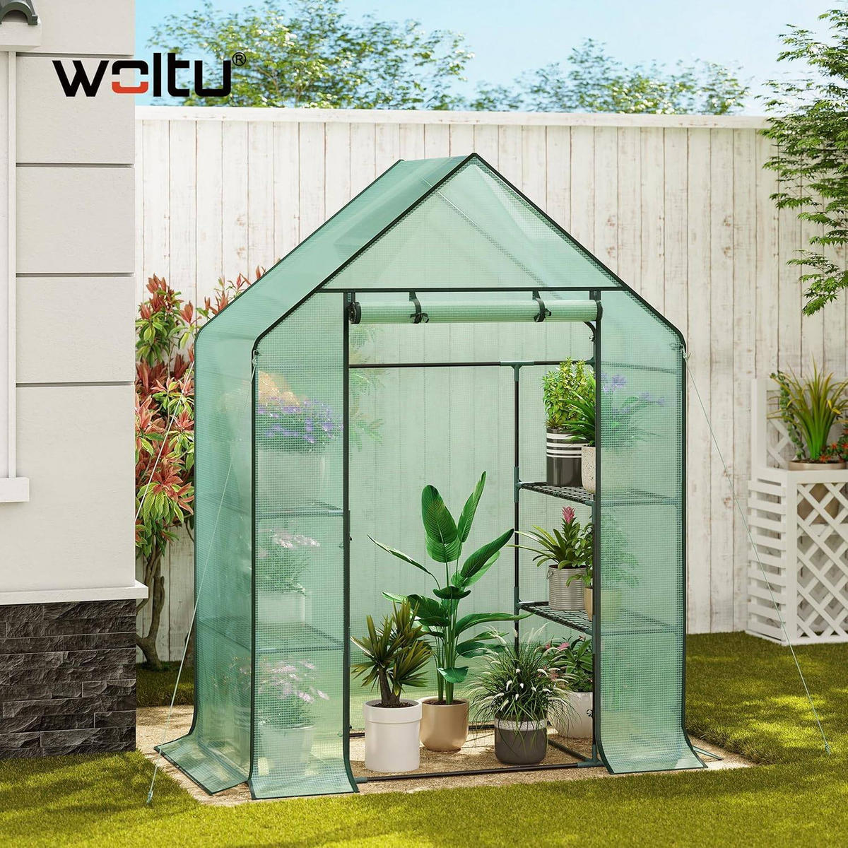 FOLIENGEWÄCHSHAUS, Metallgestell, 143 x 195 x 73 cm, Weiß - Grün, Textil/Metall (143/195/73cm) - Woltu