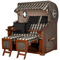 STRANDKORB Komplettset: Ammersee Grande XL Mahagoni Bullauge - PE grau - Modell 505 - Beige/Anthrazit, Holz/Kunststoff (142/165/95cm) - bene living