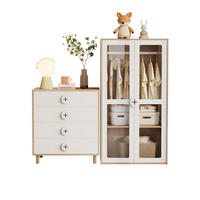 KLEIDERSCHRANK- und Kommoden-Set aus MDF 80x50x150 cm & 80x54x90 cm Natur/Weiß mit Acryl Türen und 4 Schubladen - Weiß, Holzwerkstoff (160/150/50cm) - Modfu