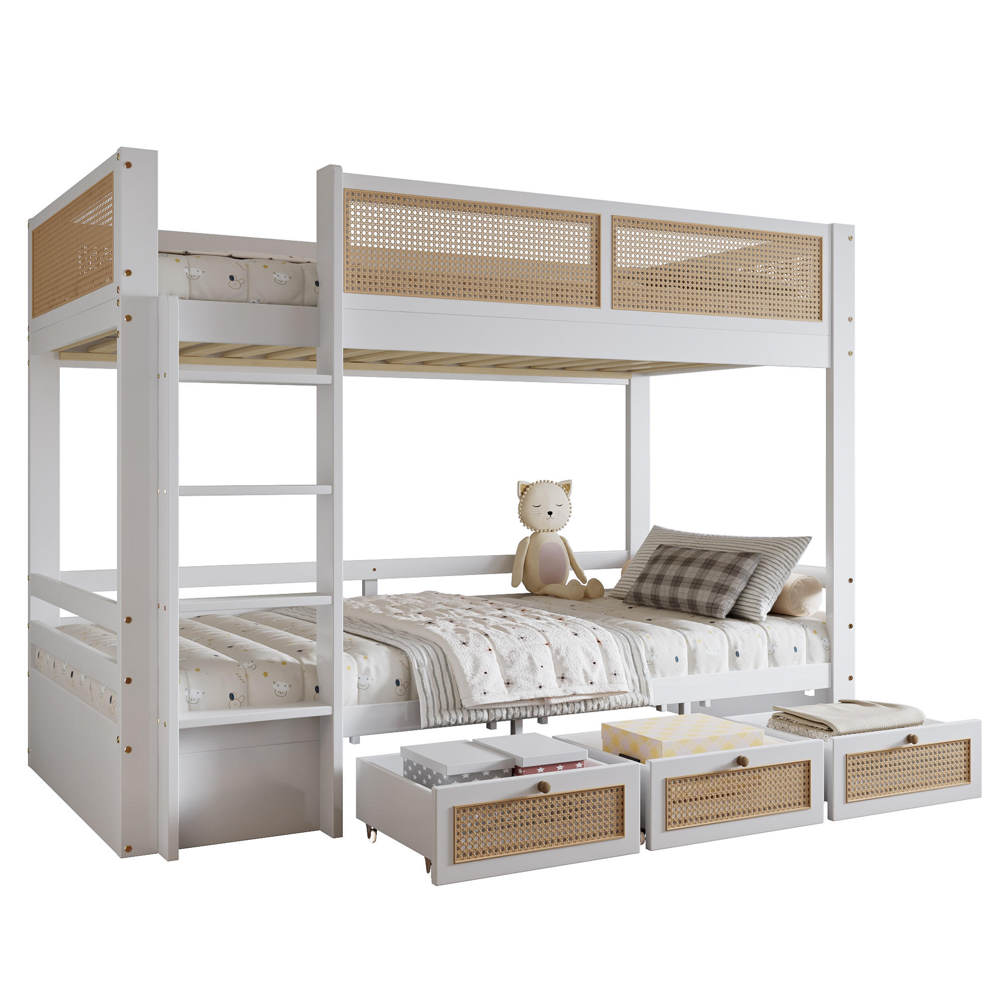 ETAGENBETT 90/200 cm in Weiß & Natur mit 3 Schubladen - Weiß, Holz/Holzwerkstoff (90/200cm) - WISHDOR