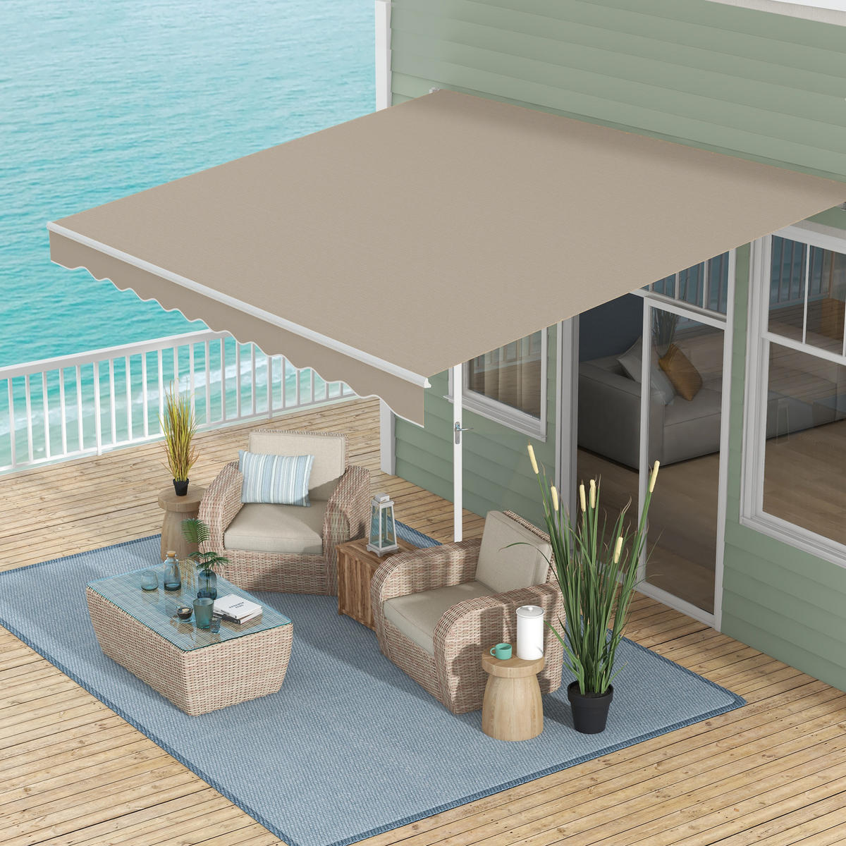 MARKISE, Beige+Weiß, Aluminium, Eisen, Polyester - Beige, Metall (245/350/395cm) - Outsunny