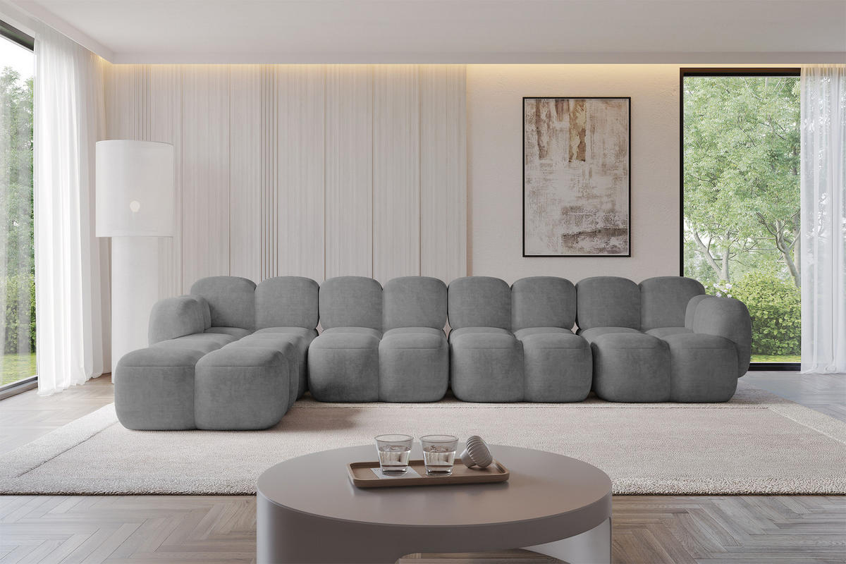 ECKSOFA modulares Sofa Links Miko-L3 390x205x75 Grau Velours - Schwarz/Grau, Holzwerkstoff/Kunststoff (390/205cm) - ALTDECOR