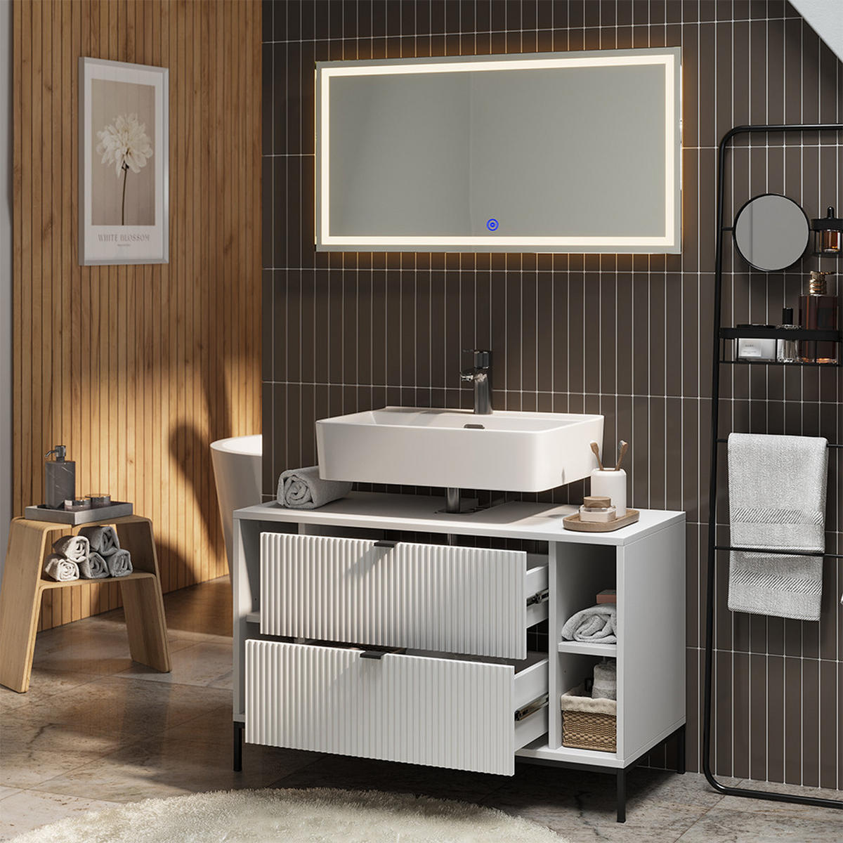 BADMÖBEL-SET Eliza Grau 2 Teile - Grau, Holzwerkstoff (100/63/45.1cm) - Vicco