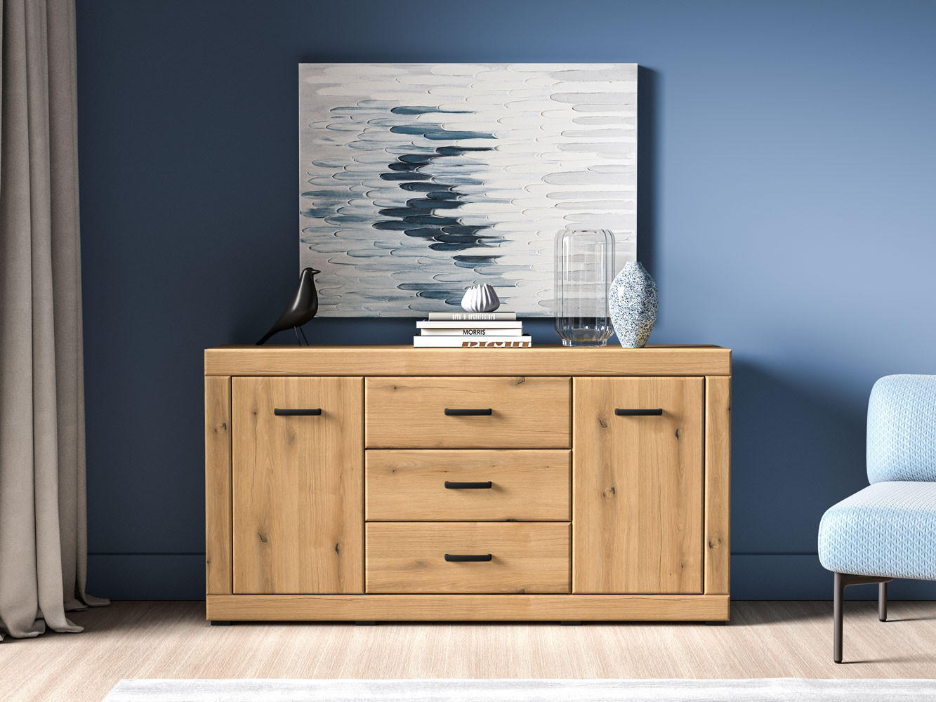 KOMMODE Dora Evoke Eiche 160 / 40 / 85 cm - Eichefarben, Holz/Holzwerkstoff (160/85/40cm) - Feldmann-Wohnen