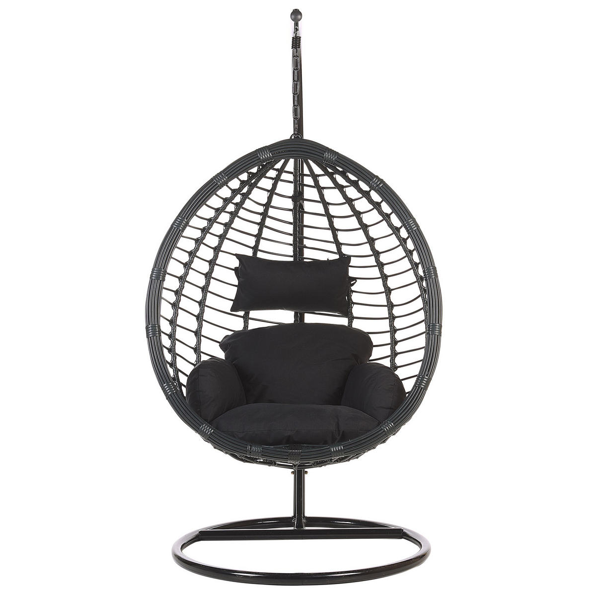 HÄNGESESSEL mit Gestell PE Rattan schwarz 97 cm Tollo - Schwarz, Kunststoff (106/199/97cm) - Beliani