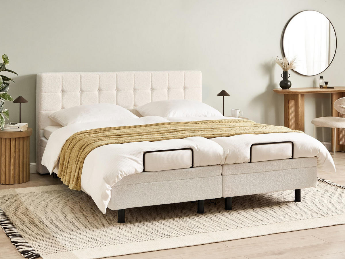 BETT verstellbar 180/200 cm Bouclé Cremeweiß Duke - Creme, Textil (180/200cm) - Beliani