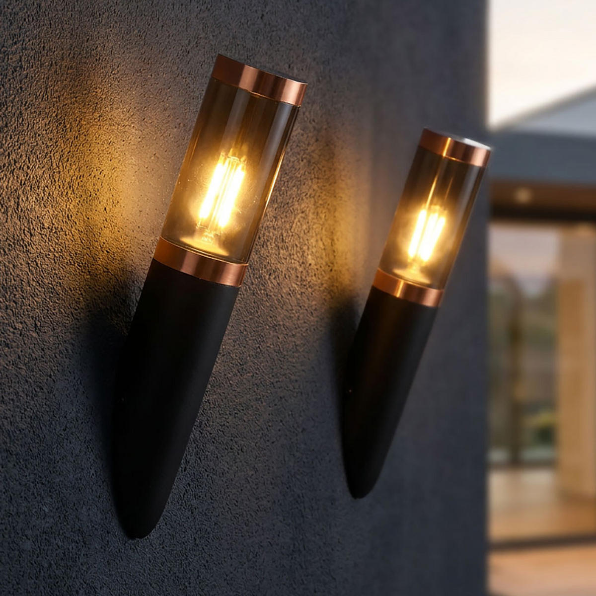 LED AUSSEN-WANDLEUCHTE Edelstahl Schwarz rauch Kupfer 2er Set - Schwarz, Metall (7.6/41/7.6cm) - Globo Lighting