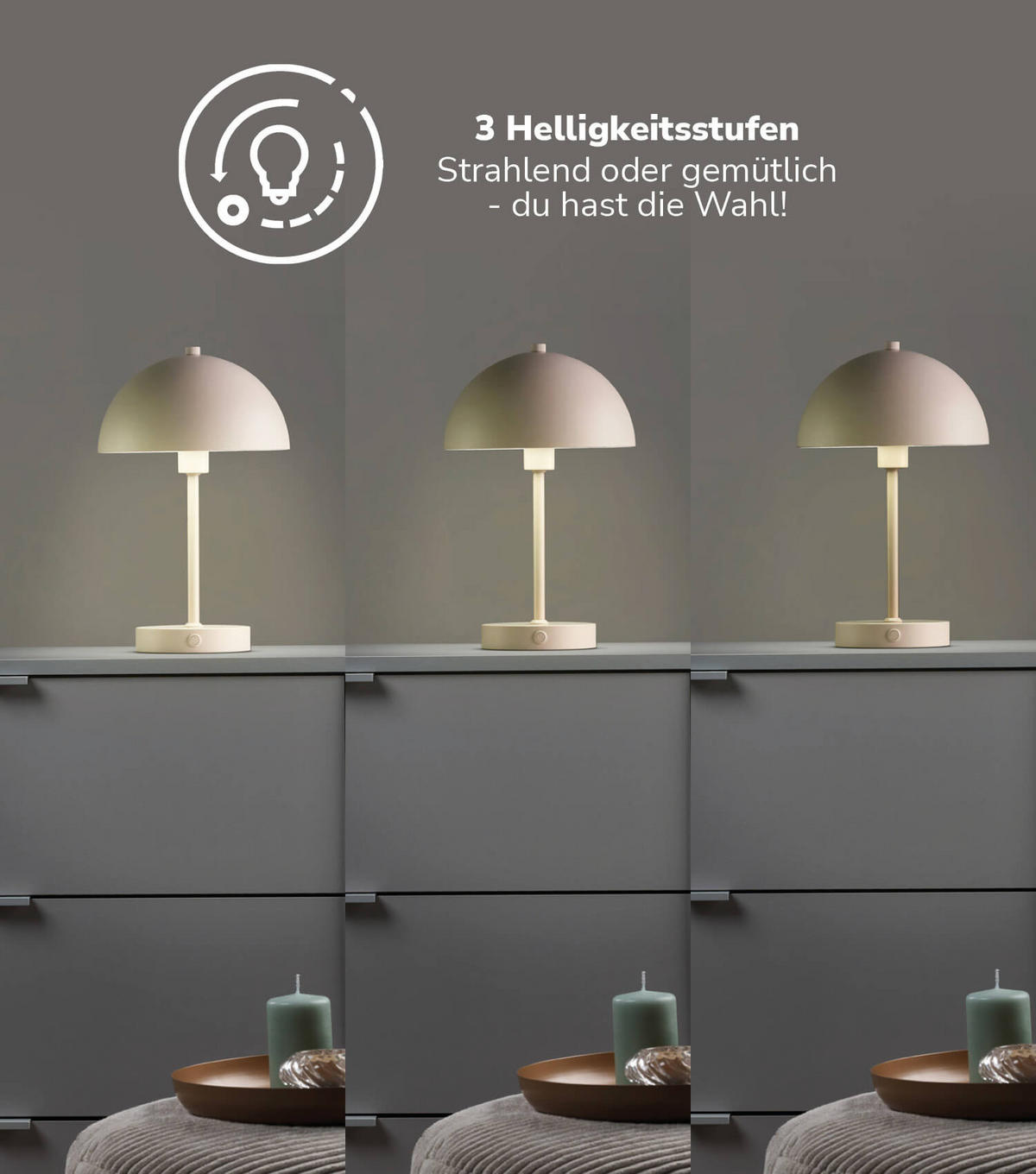 TISCHLAMPE KABELLOS Der Leuchtturm - Beige, Metall (20/20/31.5cm) - Mokebo