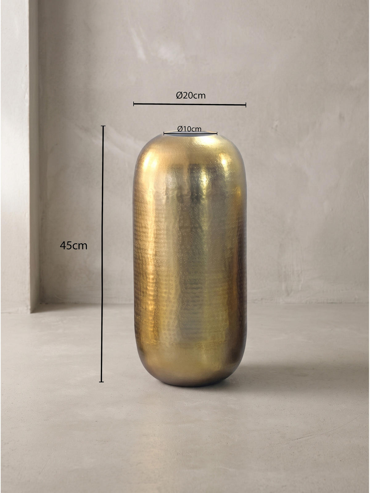 BODENVASE AMALFI, Aluminium, handgefertigt, Gold, Ø 20 x 45 cm - Goldfarben, Metall (45cm) - KADIMA DESIGN