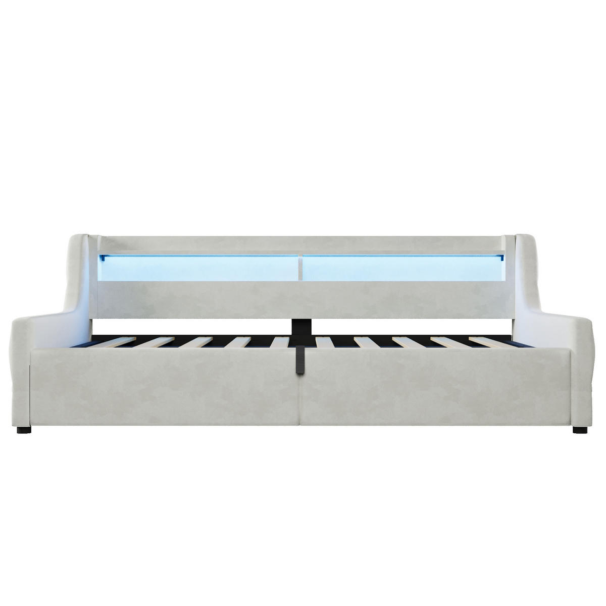 BETT mit Stauraum und LED 90x200 cm Off White - Weiß, Metall (90/200cm) - Meubliv