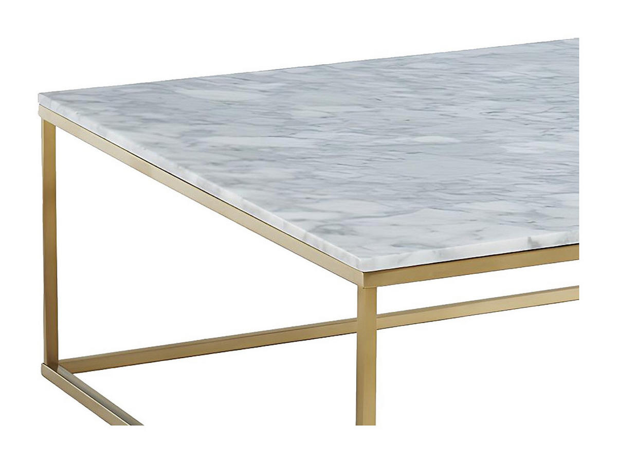 COUCHTISCH Design - Marmor & Metall - Goldfarben & Weiß - ARETHA - Weiß, Stein (90/90/35cm) - Vente-Unique