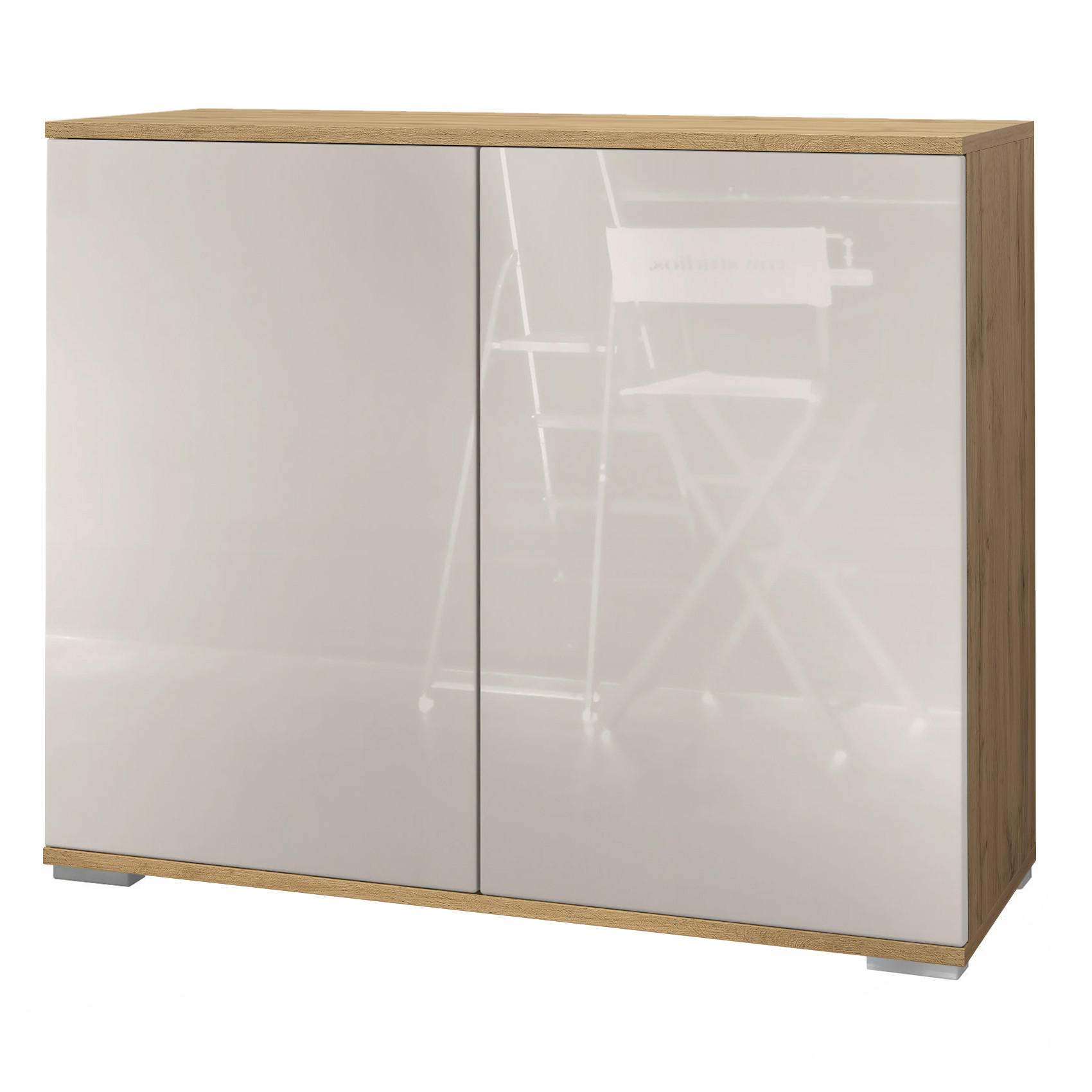 KOMMODE Skadu Sandgrau Hochglanz - Sandfarben, Holzwerkstoff (92.5/75.5/35cm) - Vladon