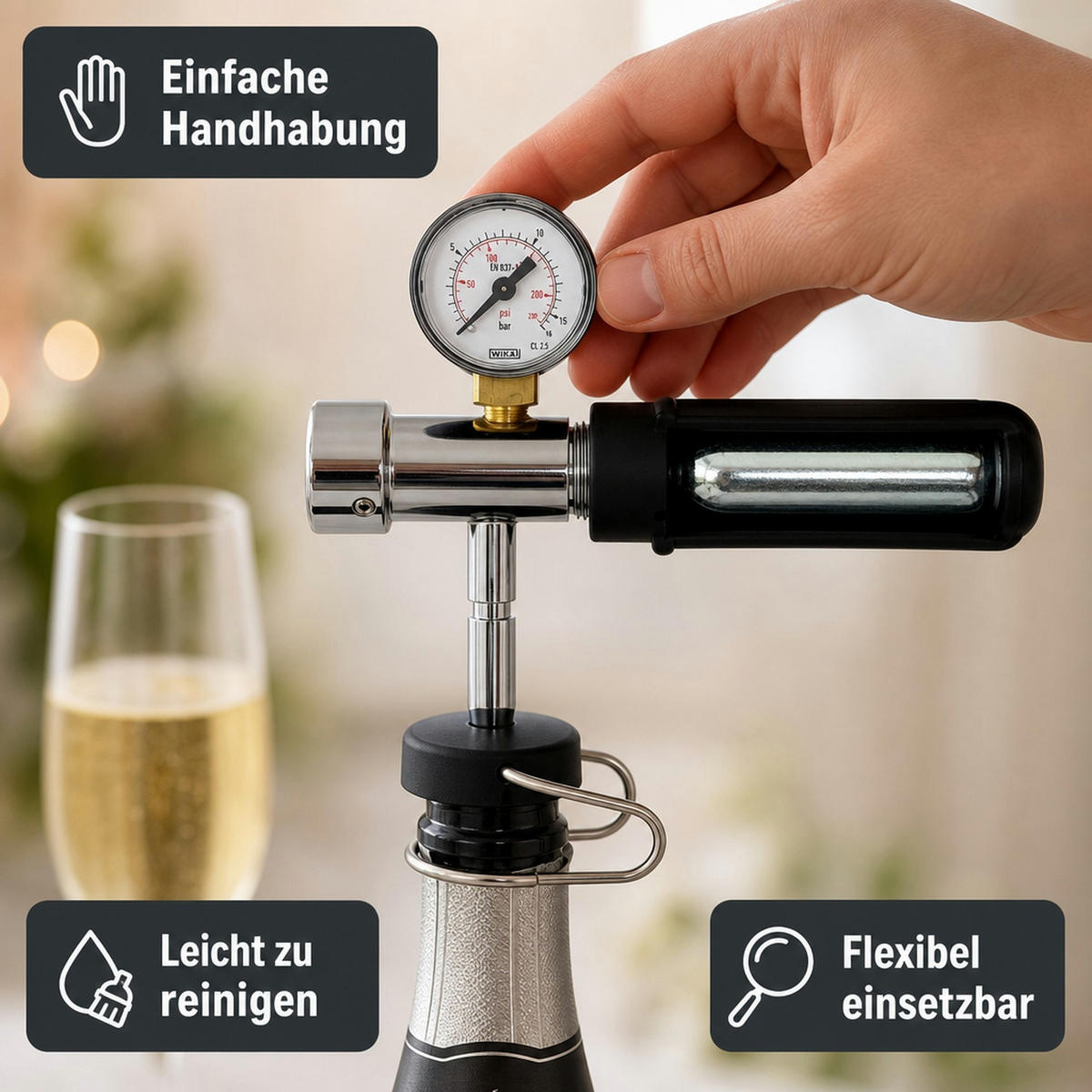 CHAMPAGNER Protector - Spezialkapsel für länger prickelnden Sekt & Schaumwein - Multicolor, Kunststoff (20/6/20cm) - ich-zapfe