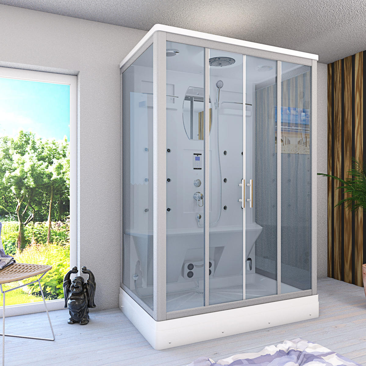 ACQUAVAPORE Dampfdusche Sauna Dusche Duschkabine D27-EH-EC-EA 140x90 cm MIT 2K Scheiben Versiegelung - Weiß, Glas/Kunststoff (140/90/215cm) - AcquaVapore by Sandra Jentho