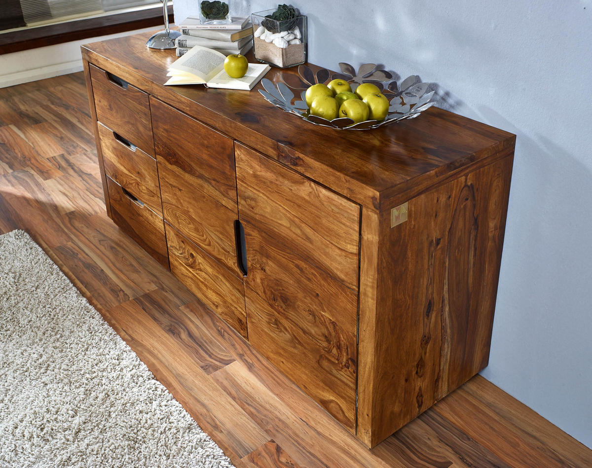 SIDEBOARD Sheesham 150x45x75 walnuss lackiert DUKE #126 - Dunkelbraun, Holz (150/75/45cm) - Massivmoebel24