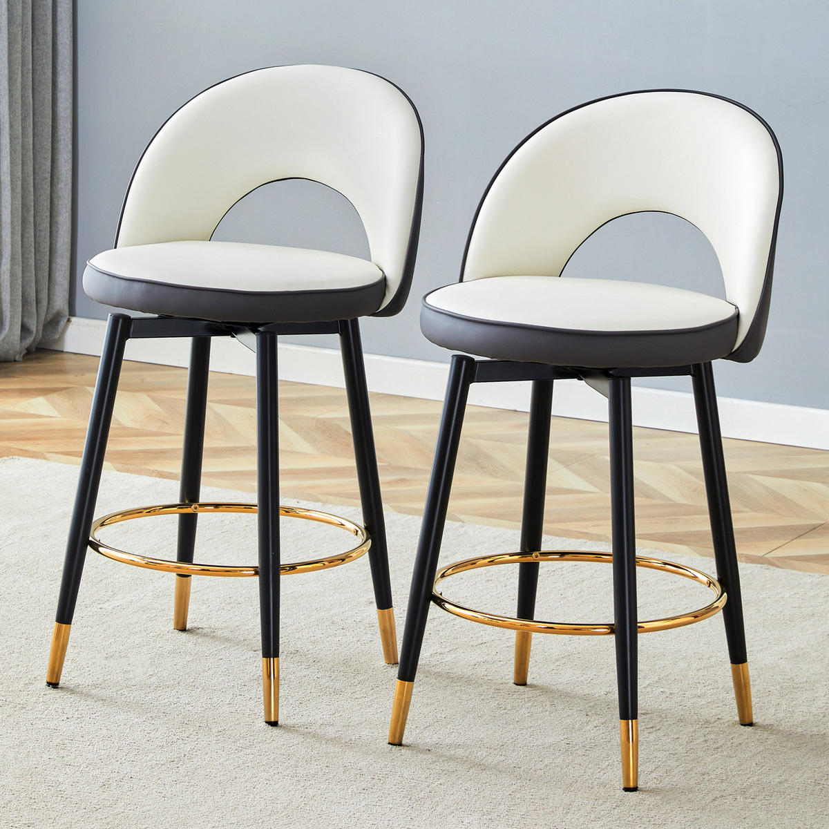 BARHOCKER 360° drehbar PU-Leder Metallgestell Dark Gray/White 2er-Set - Weiß, Metall (44/92/44cm) - Meubliv