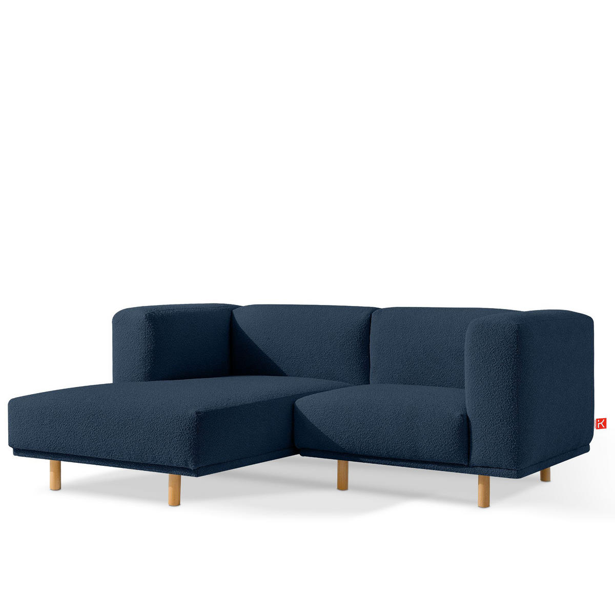 ECKSOFA-LINKS FOSERO, Bouclé - Buchefarben/Dunkelblau, Holz/Holzwerkstoff (204/155cm) - KONSIMO®