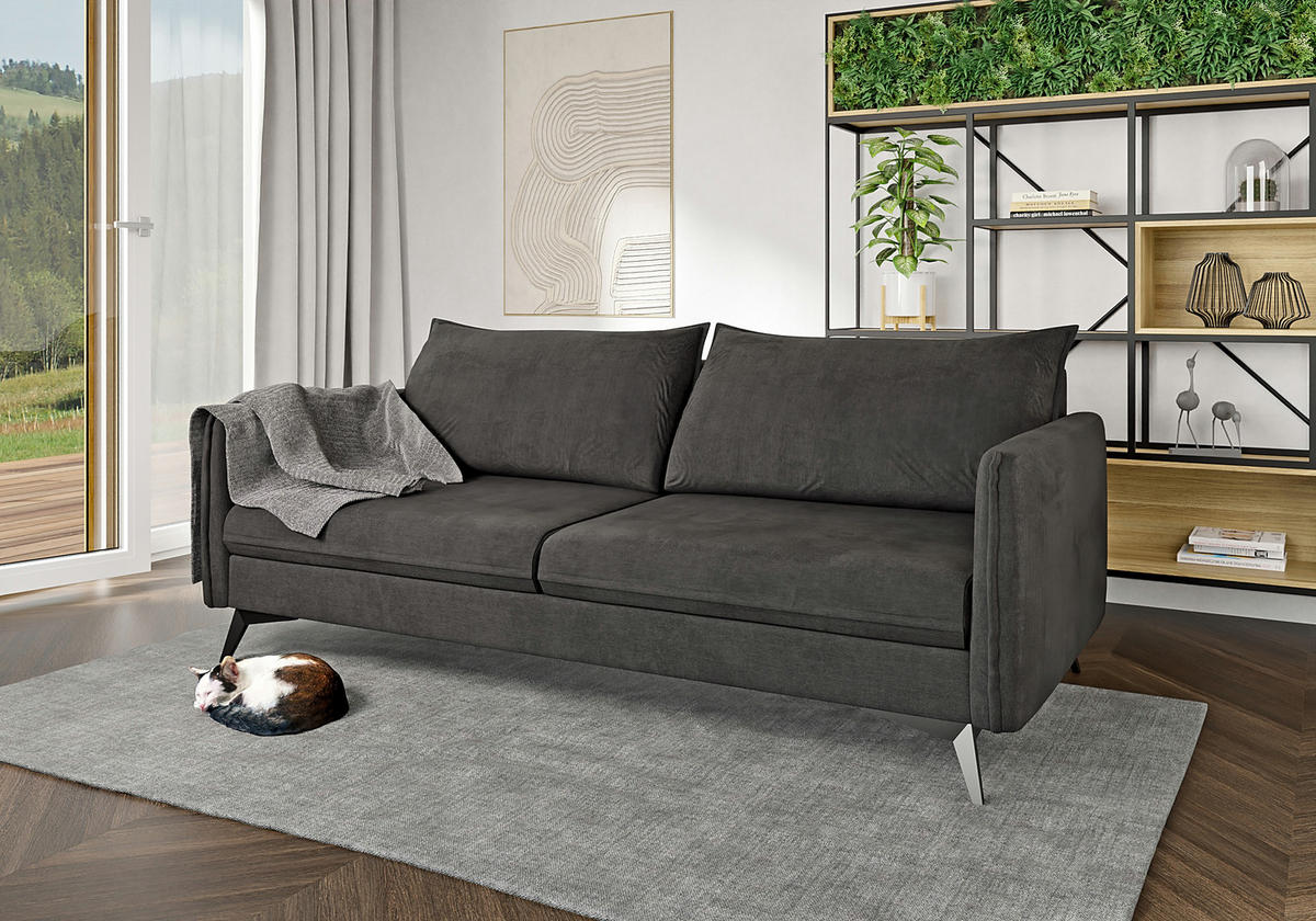 SITZGARNITUR 3+2+1 Pulse Graphit Luxusmikrofaser - Graphitfarben/Schwarz, Holz/Textil (199/86/91cm) - S-Style Möbel