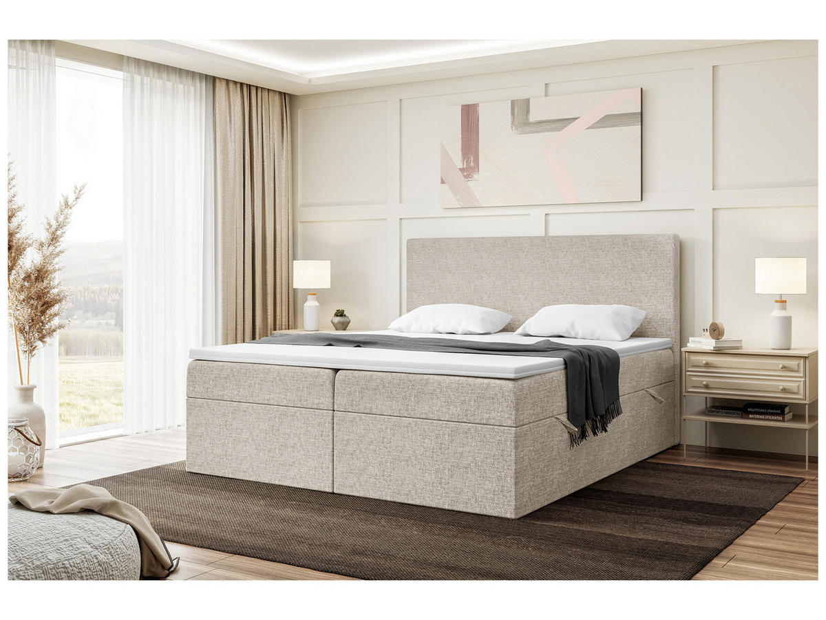BOXBETT ZLATAN 160x200 cm in Beige Webstoff - Beige/Schwarz, Holz/Holzwerkstoff (160/200cm) - Meblini