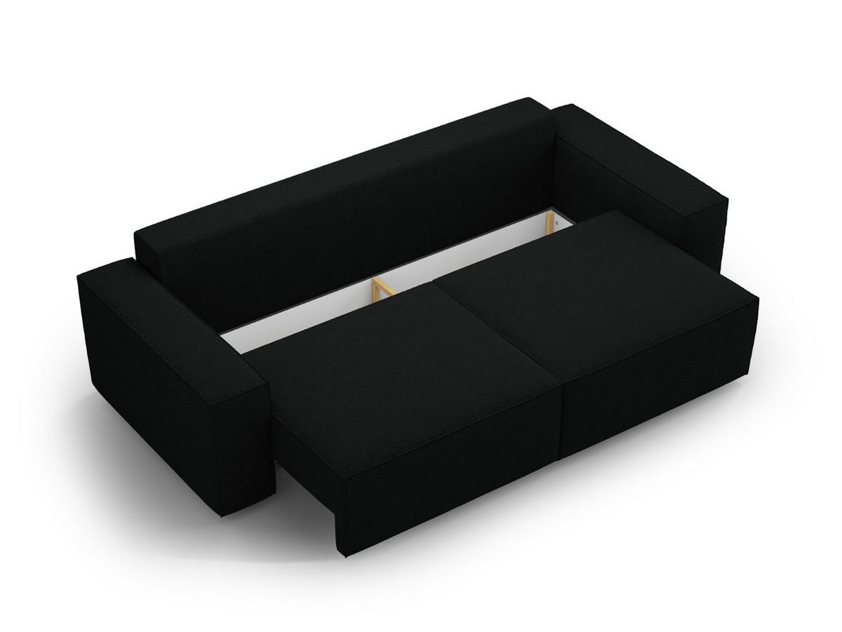 SOFA ausklappbar mit Bettkasten Jodie aus Boucle schwarz 3 Sitzplätze - Schwarz, Textil (107/86/247cm) - Micadoni