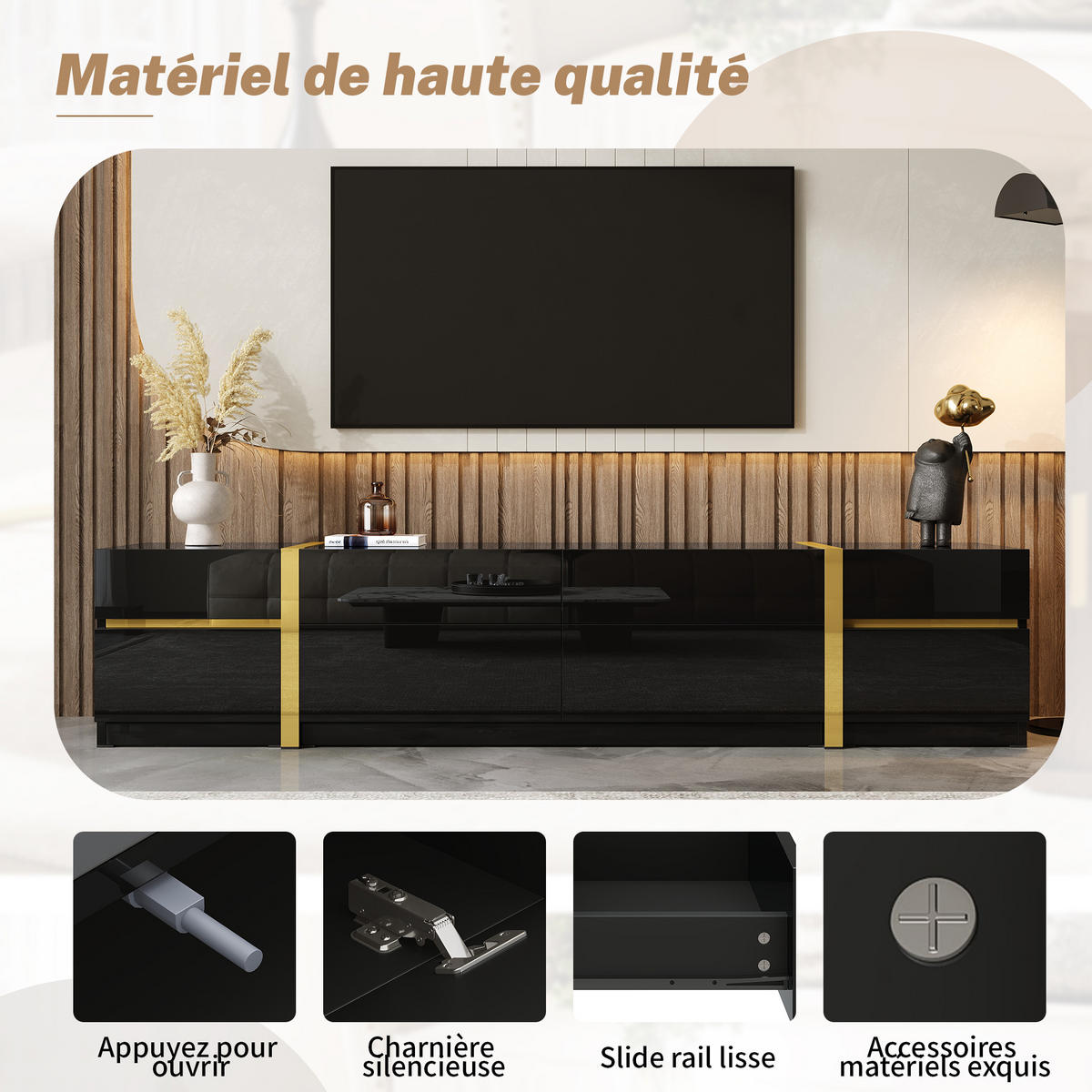 TV-LOWBOARD Deco Schwarz-Goldfarben 180/40/38 cm - Schwarz, Holzwerkstoff (180/38/40cm) - PANGIVO