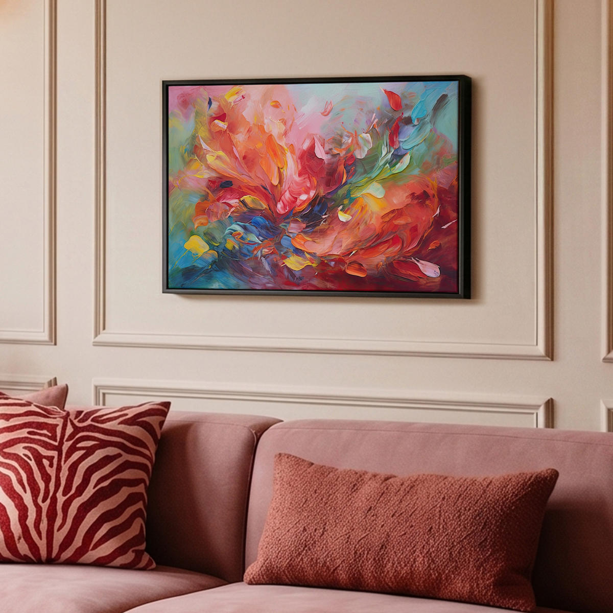 LEINWAND Bilder mit Rahmen - Ölgemälde - Kunst - Abstrakt - Farbenfroh - 60x40 - Altrosa, Textil (60/40cm) - MuchoWow