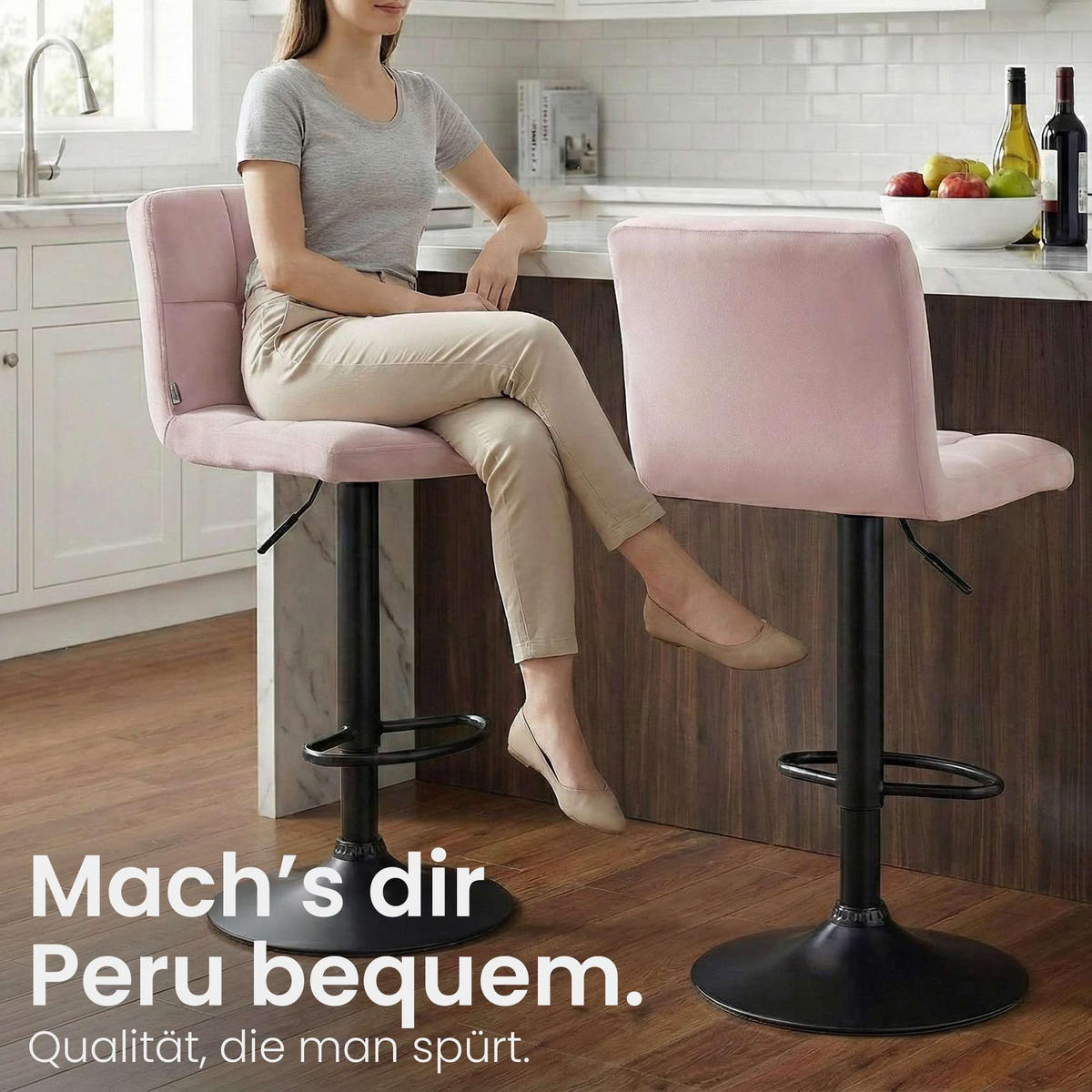 BARHOCKER Samt Rosa - Schwarz/Rosa, Textil/Metall (46/94/47cm) - CLP