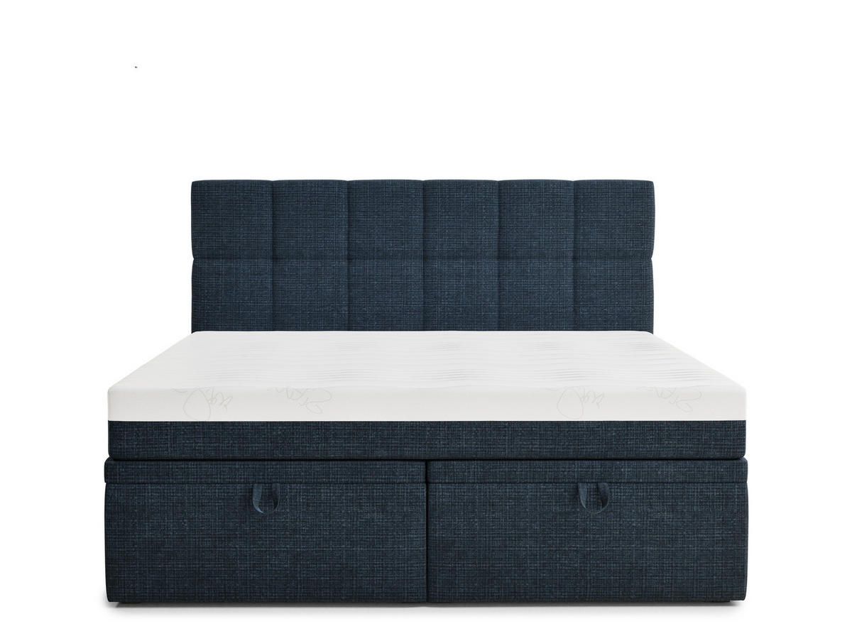 BOXBETT 140/200 cm Gotu M, in Marineblau, Matratze, gepolstertes Kopfteil, Bettkasten, H3 = fest - Schwarz/Dunkelblau, Holz/Holzwerkstoff (140/200cm) - Maison de Reve
