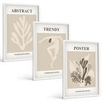 BILDER SET 3er Set - 40x60 cm Weißer Rahmen - Blumenmuster beige braun - Weiß, Kunststoff (40/60cm) - TULUP