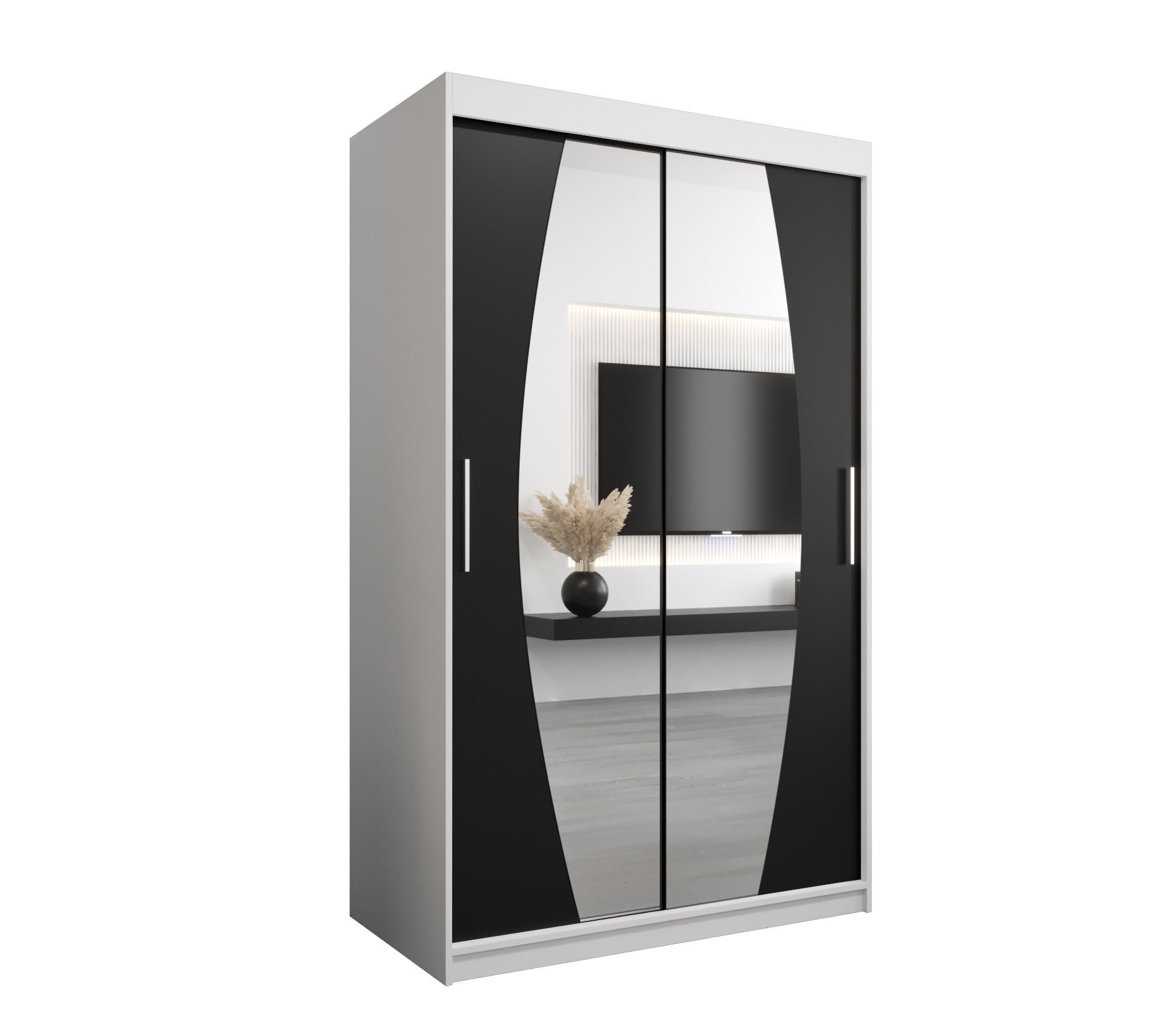 Abiks Möbel Schwebetürenschrank Weiß, Schwarz 120x200x62 cm