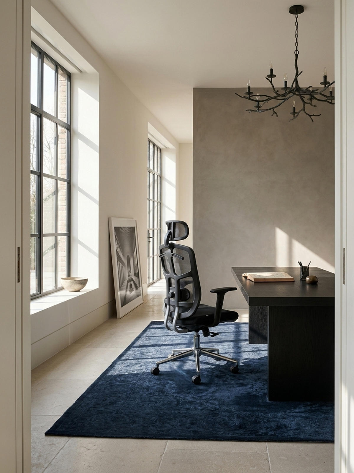 BÜRODREHSTUHL Schwarz Mesh mit Synchronmechanik, 3D-Armlehnen und Aluminiumfuß ALTAI - Silberfarben/Schwarz, Kunststoff/Textil (68/130/68cm) - KADIMA DESIGN