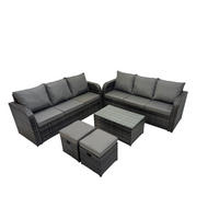 GARTENMÖBEL-SET mit Kissen Polyrattan Dunkelgrau 8-Sitzer - Dunkelgrau/Grau, Glas/Kunststoff - Fimous