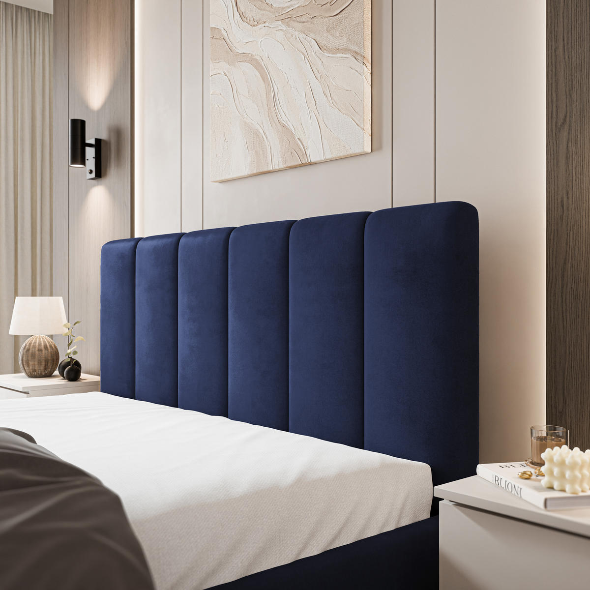 POLSTERBETT NEMIS 180x200 cm mit Bettkästen - Blau - Blau, Holz (180/200cm) - MASSENO