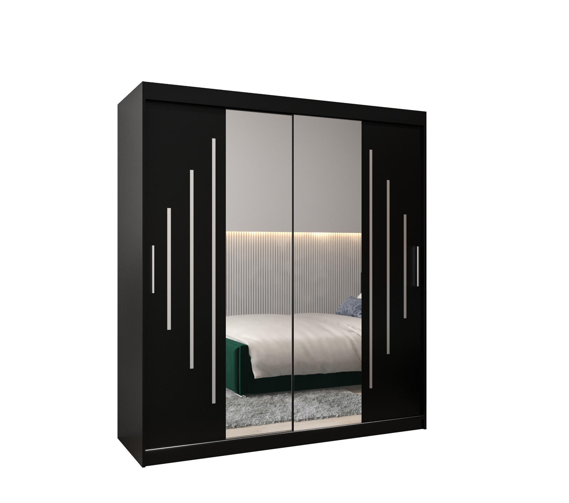 SCHWEBETÜRENSCHRANK 200/180/62 2-türig - Silberfarben/Schwarz, Holz/Kunststoff (180/200/62cm) - Abiks Möbel