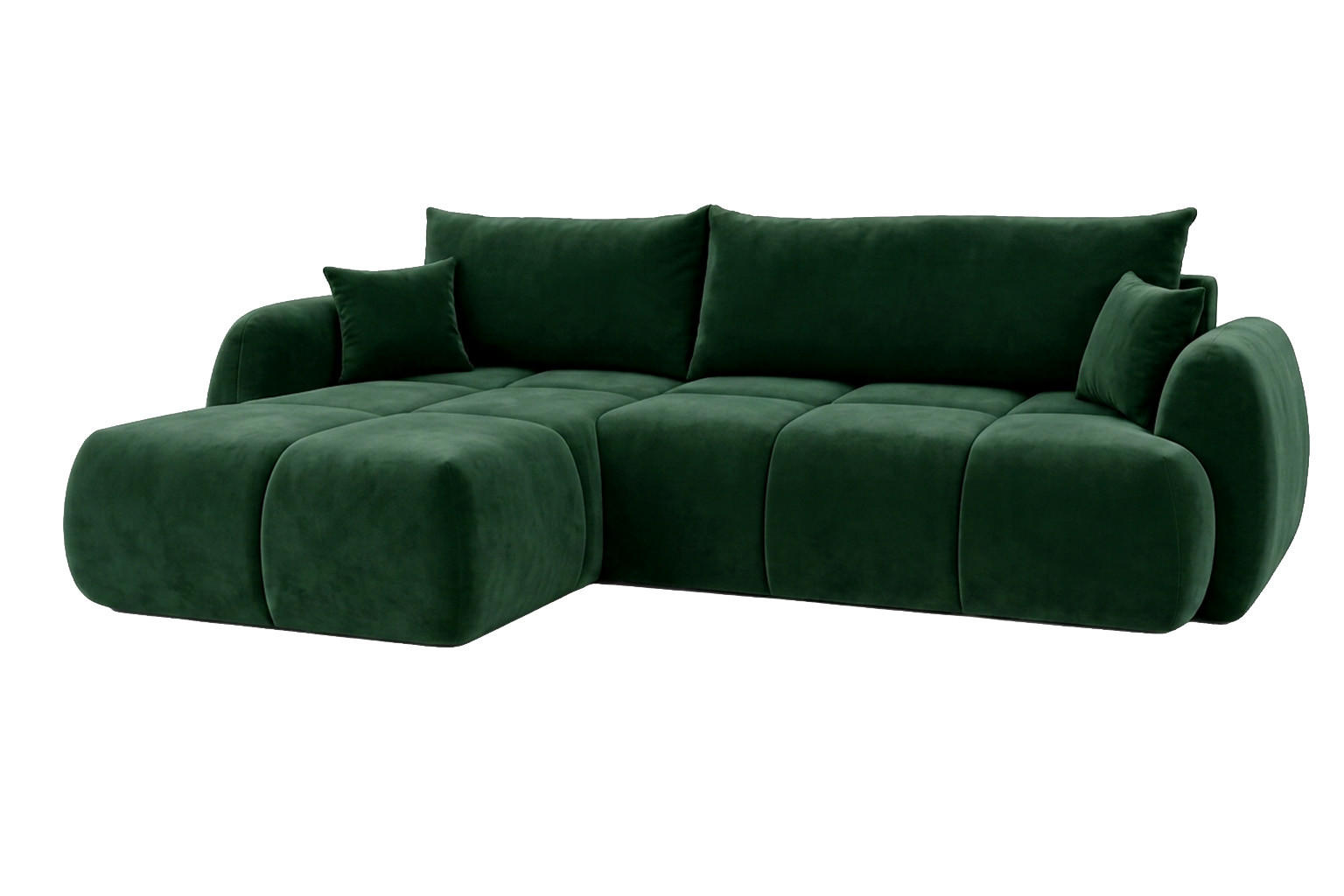 ROHOVÁ SEDAČKA s rozkládací funkcí a úložným prostorem, sametová látka Bluvel, Zelená, Levá, COCO - zelená barva, dřevo (275/180cm) - Kaiser Möbel