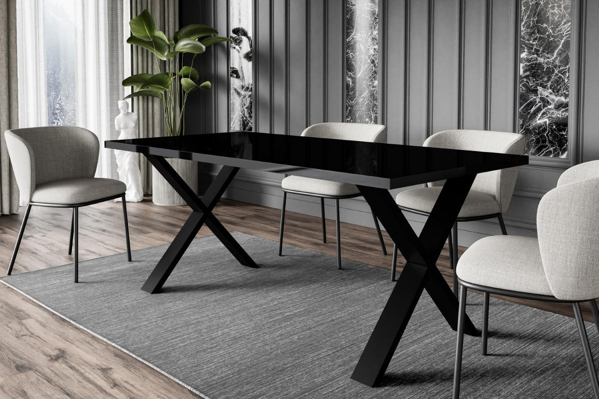 ESSTISCH 160x90x75 cm - Schwarz Hochglanz / Schwarz- KLYN X - Schwarz Hochglanz, Holzwerkstoff (160/90/75cm) - ALTDECOR