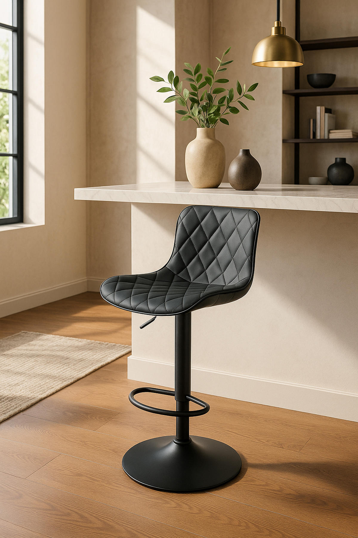 BARHOCKER Emil Kunstleder schwarz - Schwarz, Kunststoff/Metall (48/107/54cm) - TPFLiving