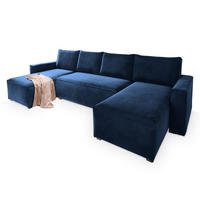 ROHOVÁ SEDAČKA DENI modrá - šedá/modrá, dřevo/textil (295/140cm) - MASSENO