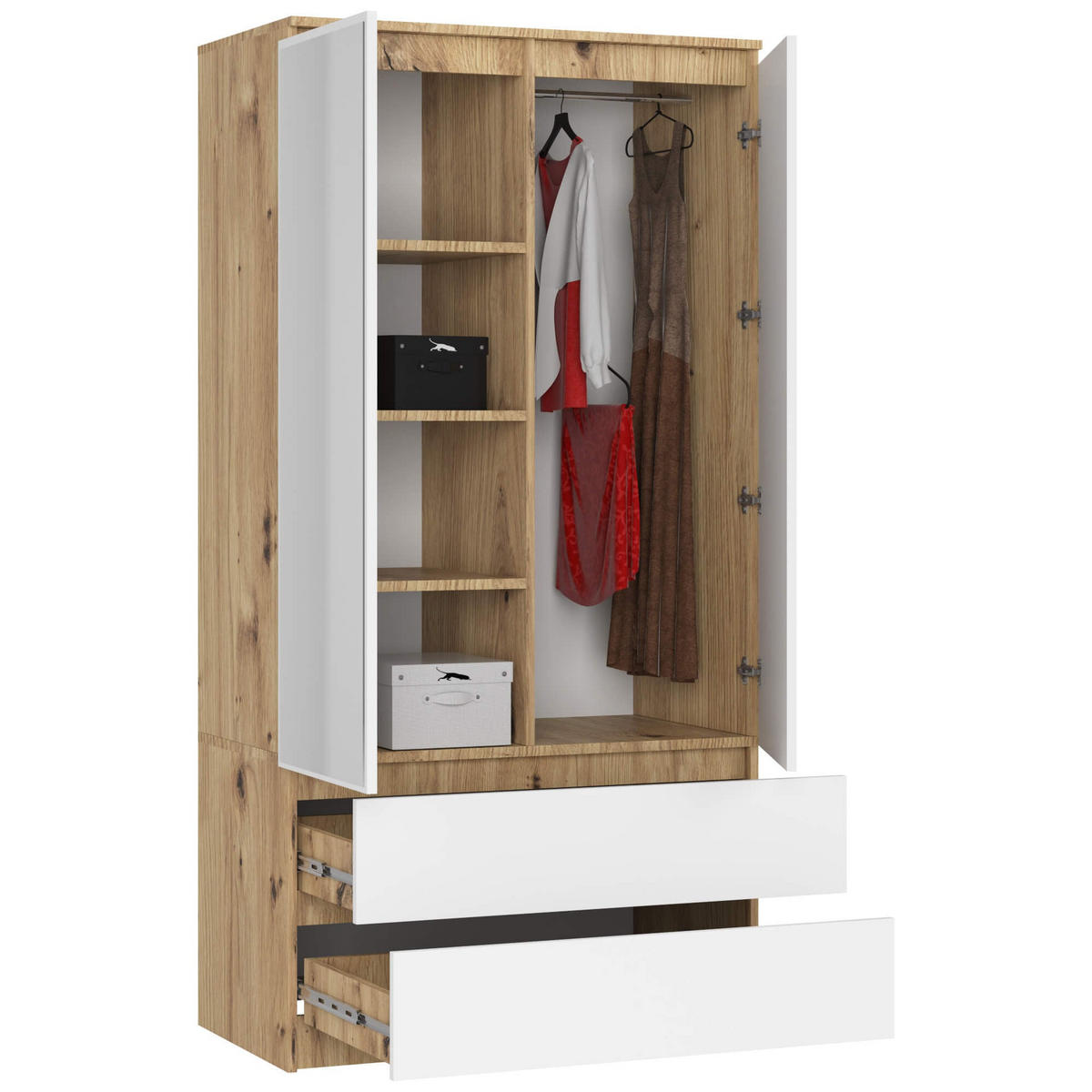 KLEIDERSCHRANK Eiche Artisan, Weiß 180/90/51 - Eiche Artisan/Weiß, Holzwerkstoff (90/180/51cm) - RAUMHIRSCH FURNITURE
