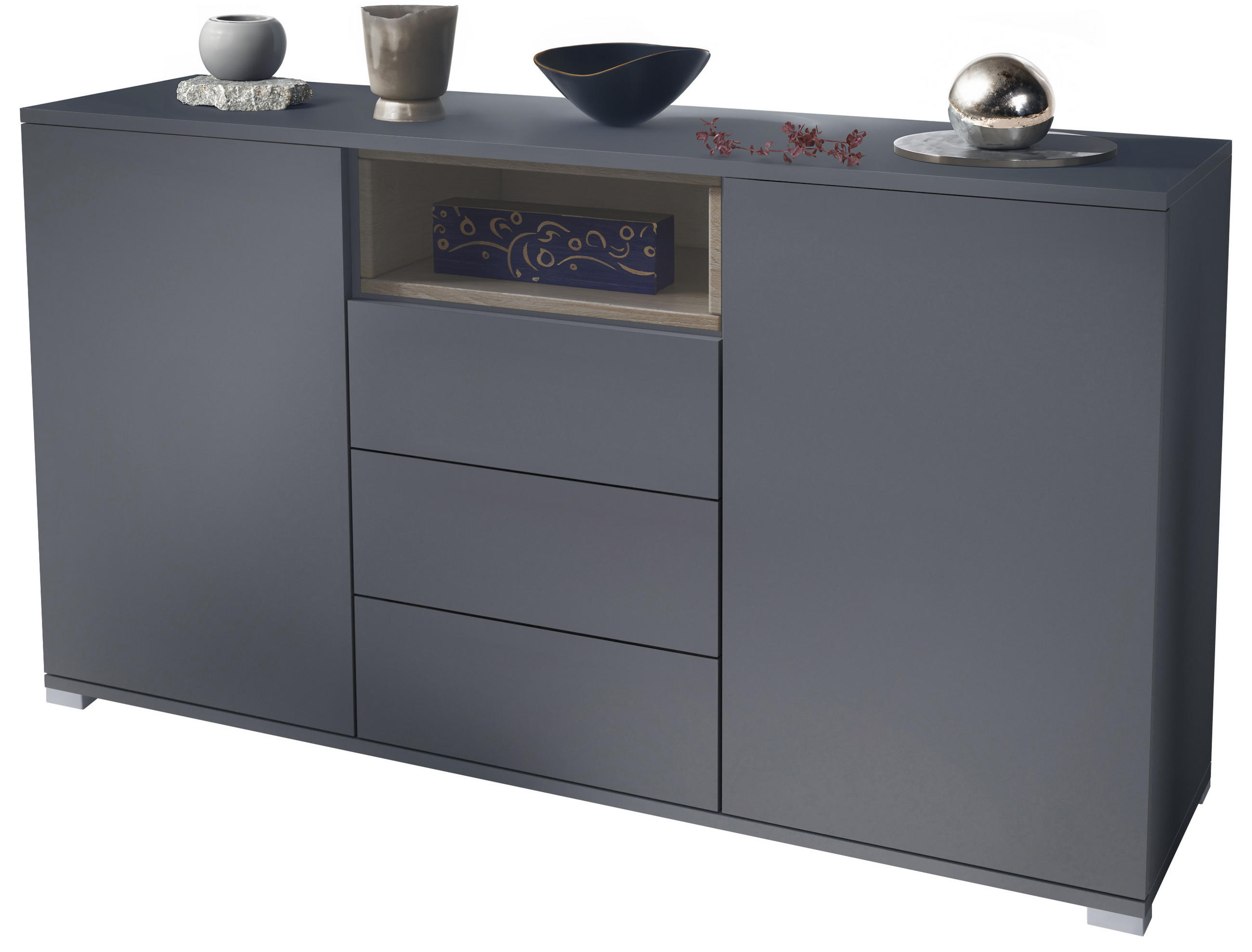 Vladon Sideboard Anthrazit, Eiche San Remo 138.5x75.5x35 cm
