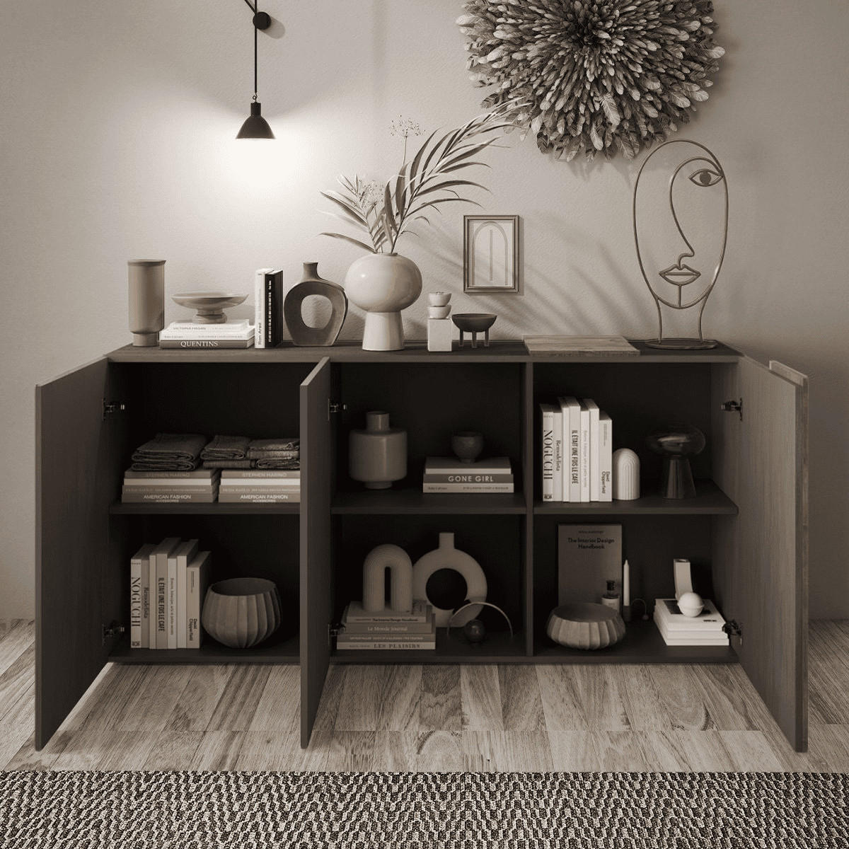 SIDEBOARD 3 Türen Pluton - L181 cm - Nussbaumfarben, Holzwerkstoff (44/84/181cm) - Calicosy