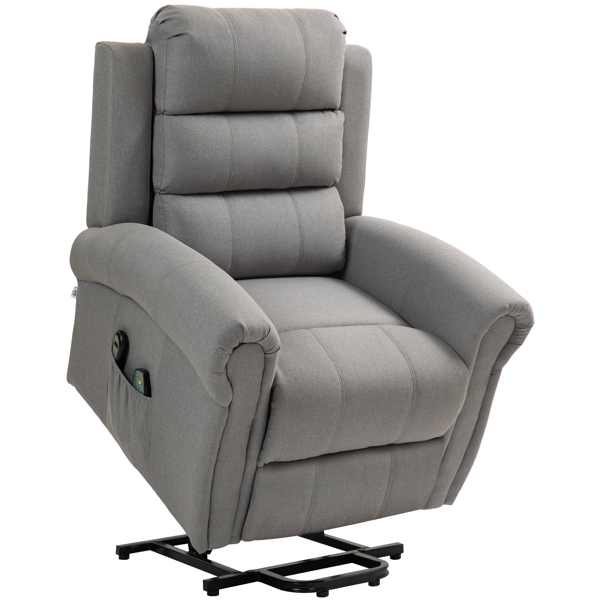 FERNSEHSESSEL mit Aufstehhilfe Relaxsessel mit Liegefunktion, Heizfunktion - Hellgrau/Schwarz, Textil/Metall (89/106/91cm) - HOMCOM