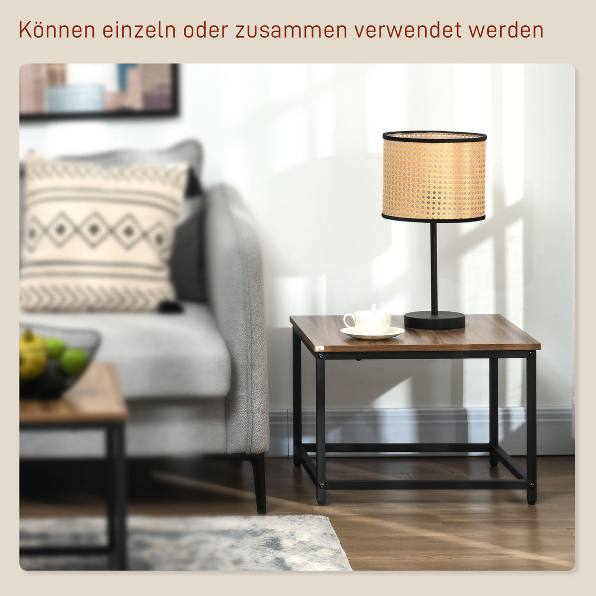 COUCHTISCH-SET eckig, Spanplatte, Naturholz - Naturfarben, Kunststoff (60/60/45cm) - HOMCOM