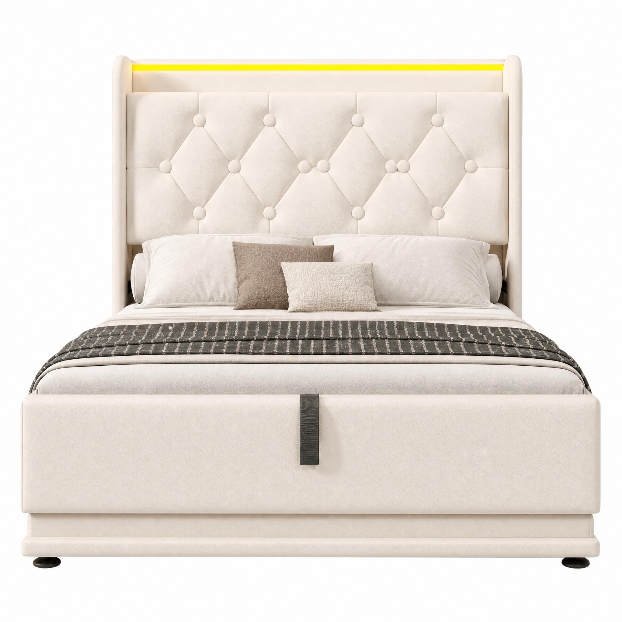 POLSTERBETT mit LED und Stauraum 90x200 cm PU Weiß - Weiß, Metall (90/200cm) - Meubliv