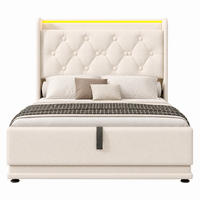POLSTERBETT mit LED und Stauraum 90x200 cm PU Weiß - Weiß, Metall (90/200cm) - Meubliv