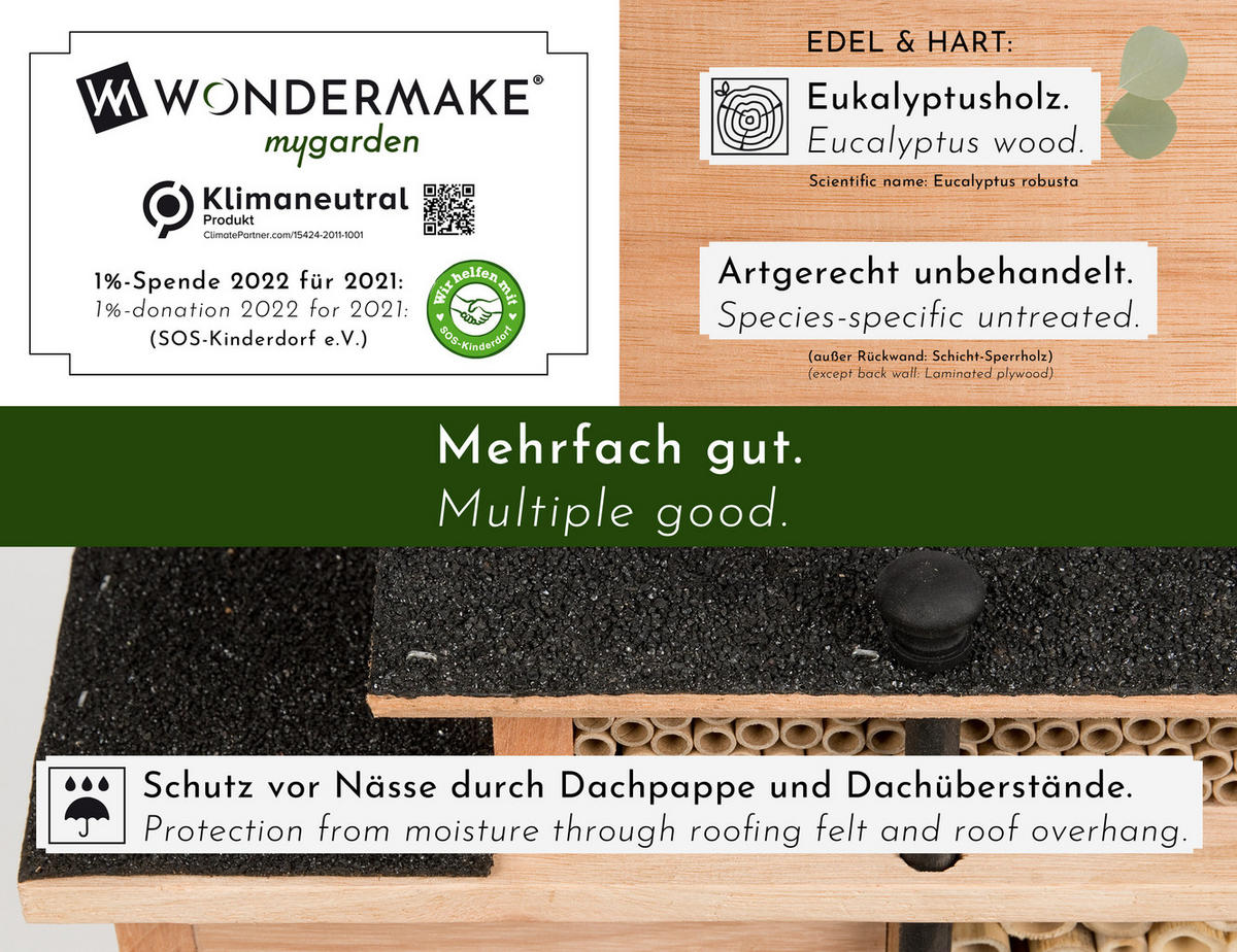 INSEKTENHOTEL aus Holz mit 7 Zimmern, hängend - Braun, Holz (48/27/10.5cm) - WONDERMAKE