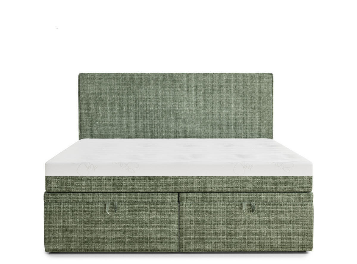 BOXBETT 180/200 cm Tegal, in Grün, Matratze, gepolstertes Kopfteil, Bettkasten, H3 = fest - Schwarz/Grün, Holz/Holzwerkstoff (180/200cm) - Maison de Reve