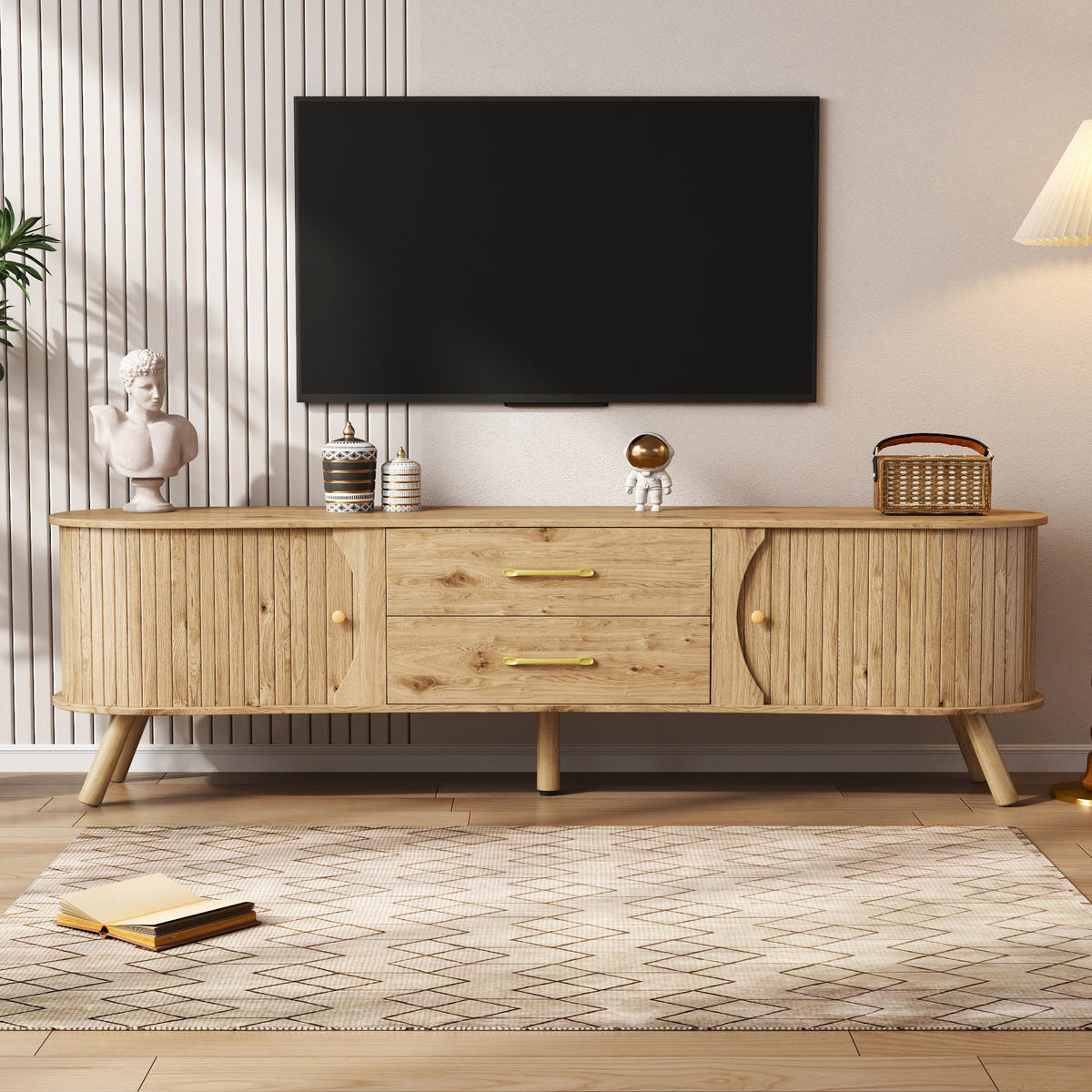 TV-LOWBOARD organisch Rillenoptik 2 Türen 2 Schubladen - Naturfarben, Holz (160/55/36.5cm) - Fortuna Lai