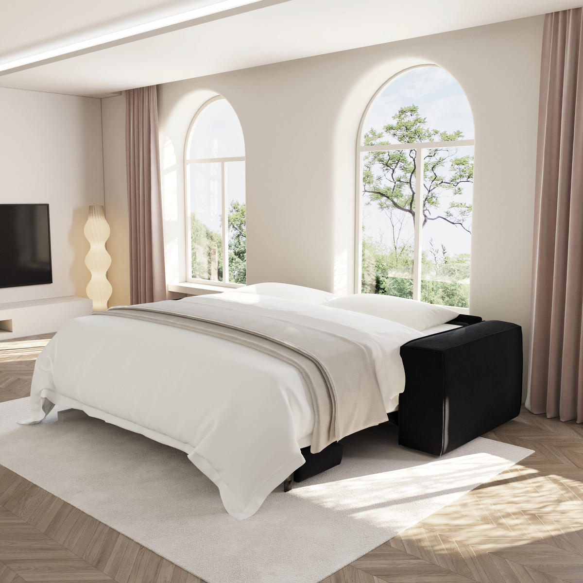 SCHLAFSOFA GERADE Samt Dunkles Anthrazit 234cm - Anthrazit, Textil (234/90/100cm) - Sia Home