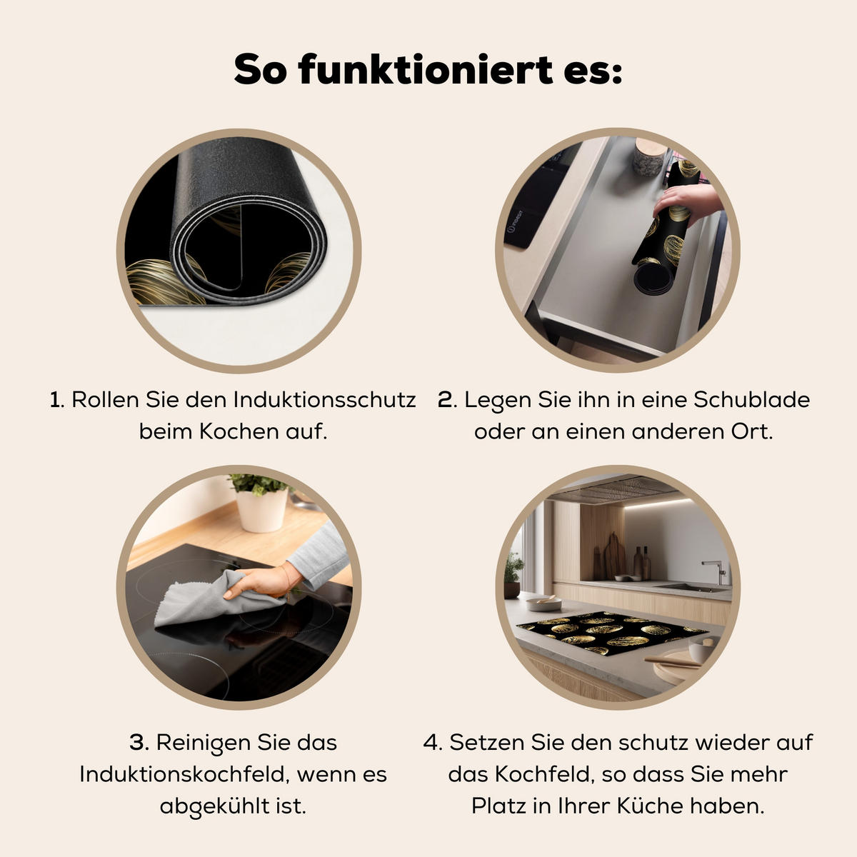 HERDABDECKPLATTE Eier - Gold - Muster Herdabdeckung Induktionsfeld 75x52 cm - Schwarz, Kunststoff (75/52/0.2cm) - MuchoWow